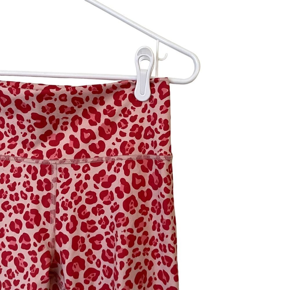 Fabletics Leopard Print Leggings Small Pink Red Women High Waisted Pocket - Picture 2 of 5
